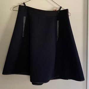 Madewell navy skirt with black leather details